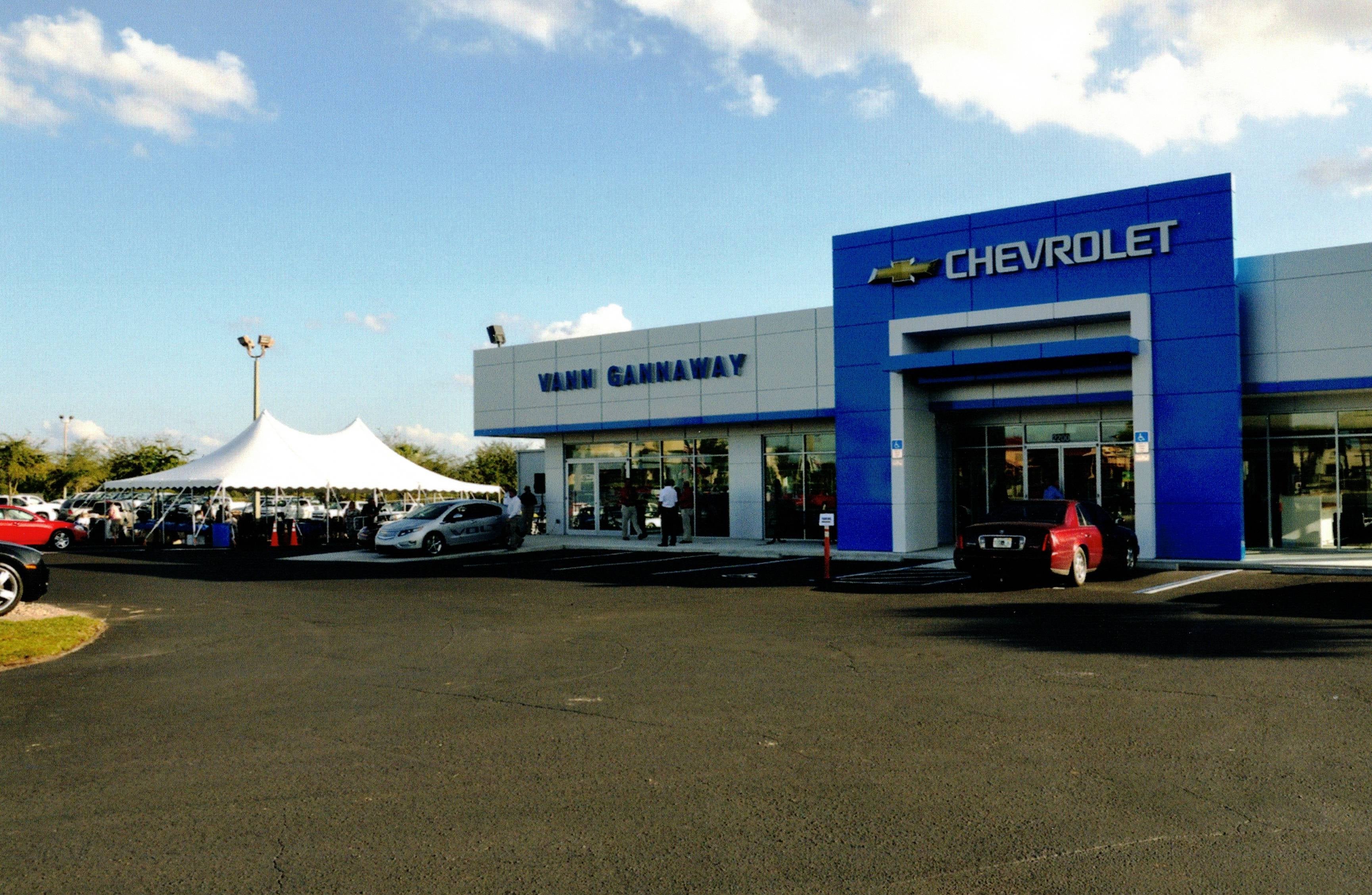 Vann Gannaway Chevrolet 2011 dealership remodel showing modernized storefront and event tents